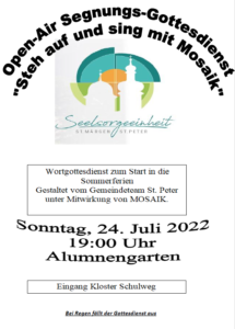 St. Peter: Open-Air Segnungsgottesdienst am Sonntag, 24. Juli 2022